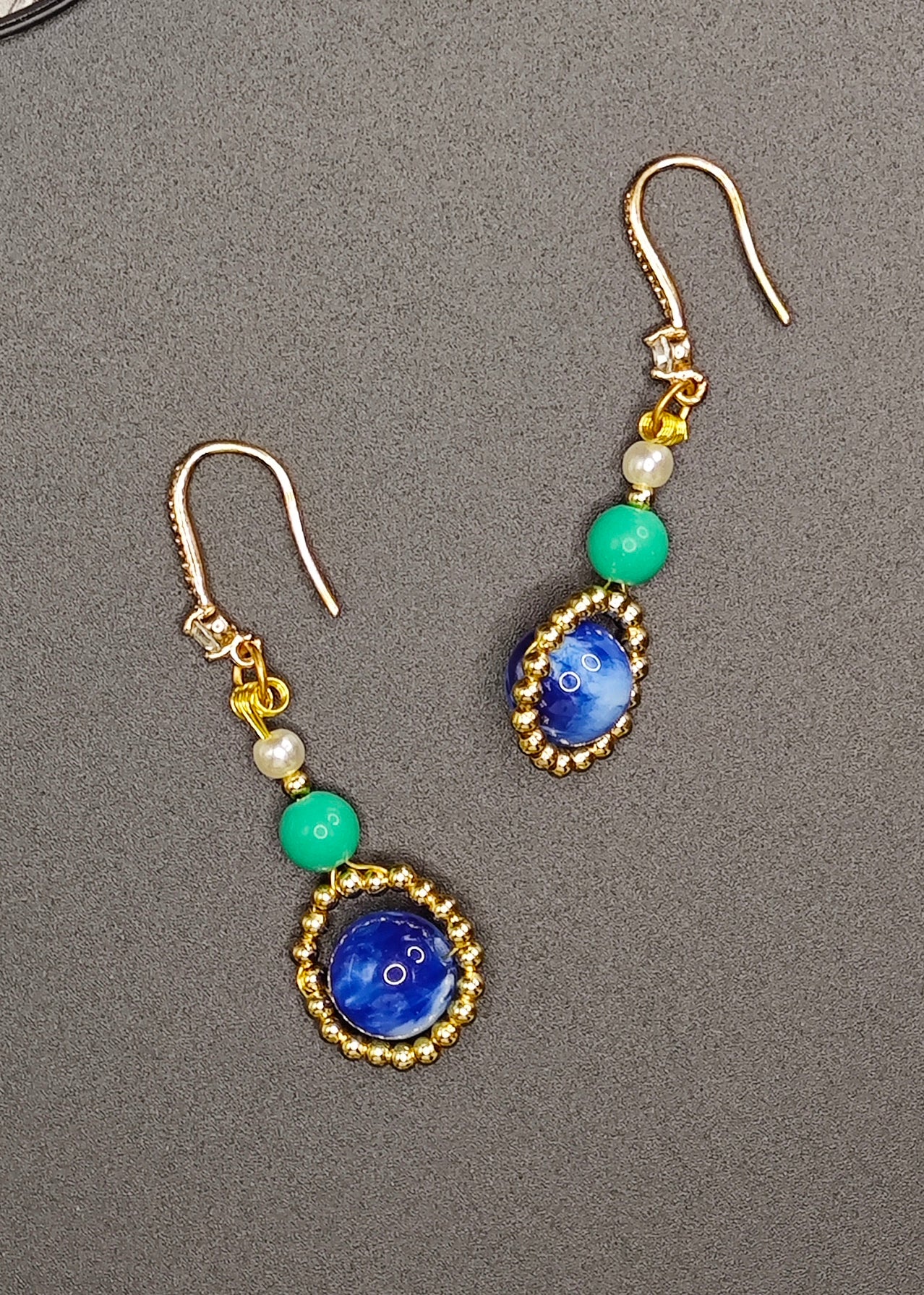 Stylish Peacock Blue Gem Stone Style Drop Earrings