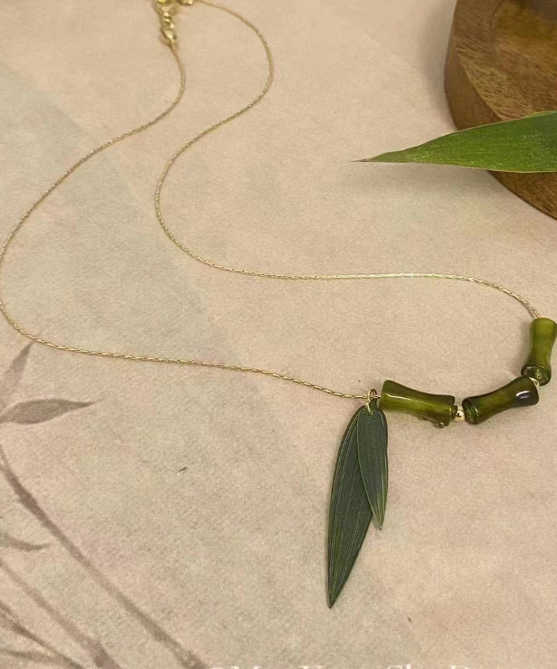 Art Green Sterling Silver Overgild Bamboo Joint Pendant Necklace