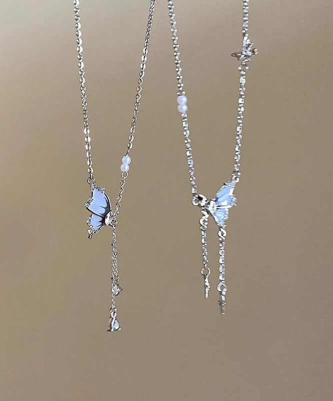 Style Silk Copper Alloy Zircon Butterfly Pendant Necklace