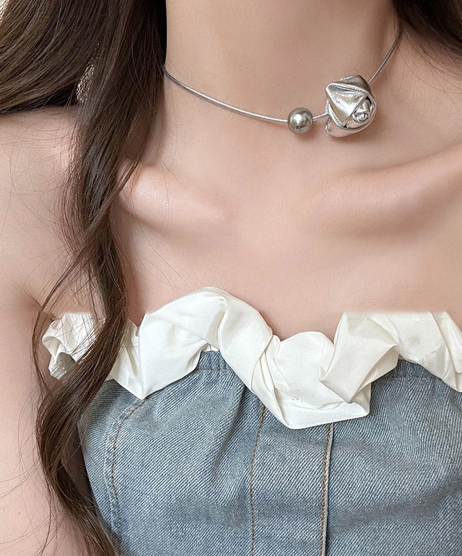 Original Silk Stainless Steel Pu Pearl Rose Pendant Necklace