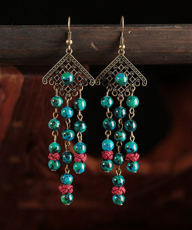 Green Sterling Silver Alloy Gem Stone Drop Earrings