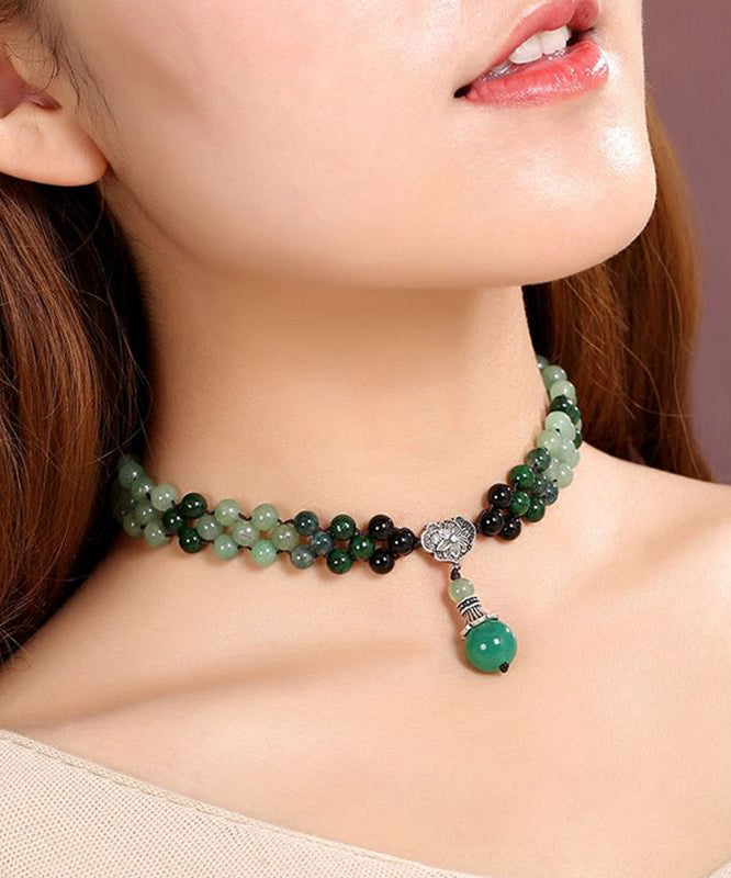 Green Jade Agate Crystal Pendant Necklace