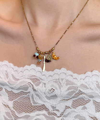 Original Design Gold Alloy Cake Croissant Pendant Necklace