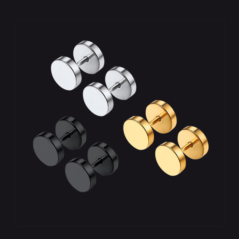 Punk Round Fake Plug Stud Earrings Set ��� 3 Pairs | 6mm & 8mm