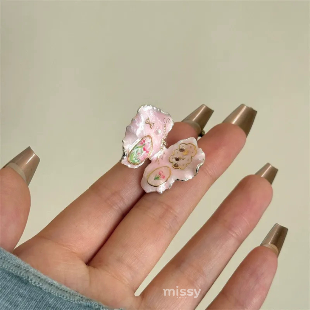 Pink Porcelain Blossom Ring Set