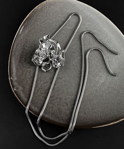 Fine Silk Sterling Silver Alloy Can Be Pulled Rose Pendant Necklace