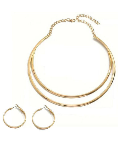 Copper Alloy Hoop Earrings and Choker Two-piece Set