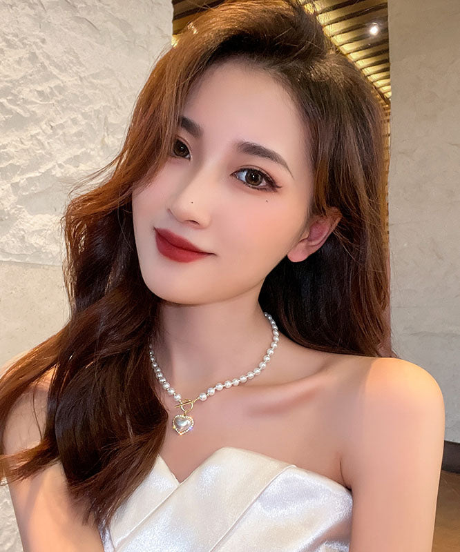 Gold Alloy Zircon Pearl Pendant Necklace