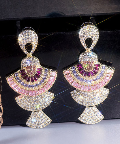 Pink Zircon Fan Drop Earrings