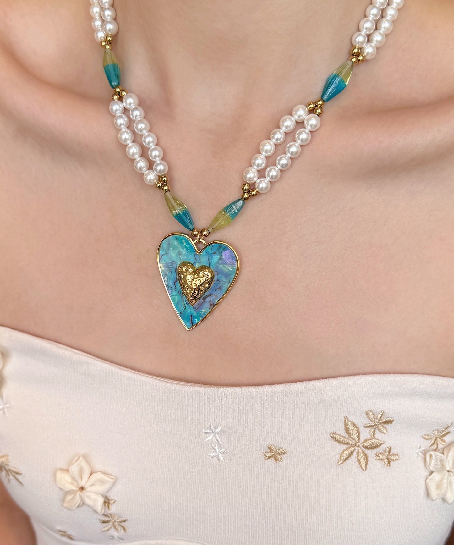 Blue Love Pearl Adjustable Alloy Pendant Necklace