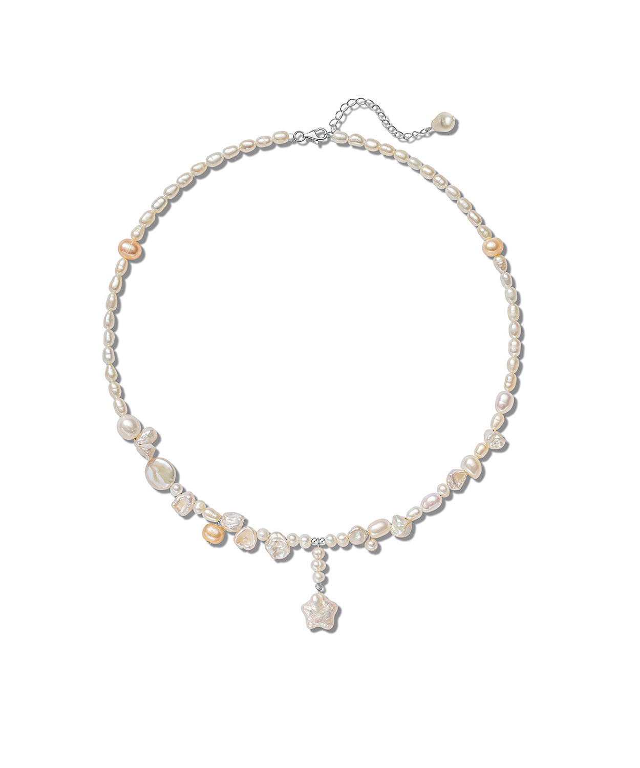 White Sterling Silver Pearl Pentagram Pendant Necklace