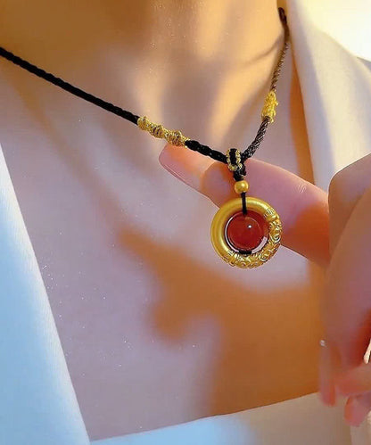 Gold Hand Knitting Agate Jade Pendant Necklace