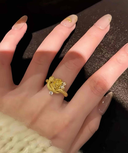 New Gold Sterling Silver Overgild Zircon Snake and Rose Rings