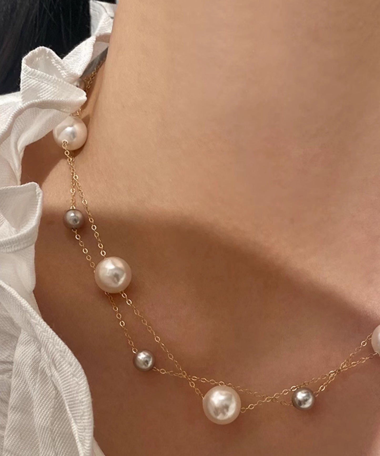 New Pearl 14k Gold Layered Light Necklace