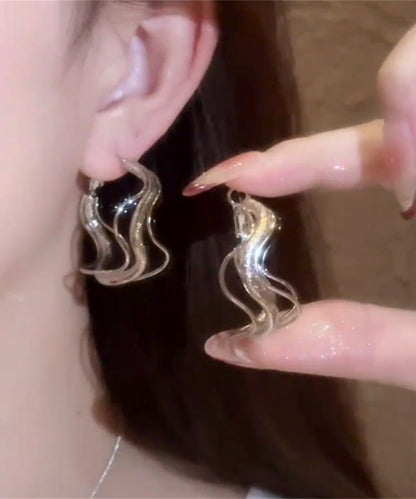 Silk Metal Asymmetrical Hollow Out Hoop Earrings