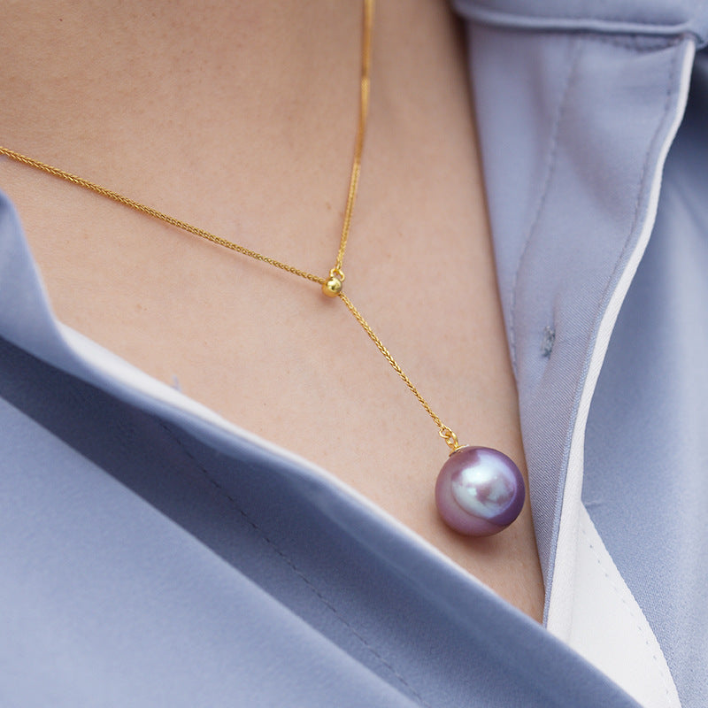 12-13mm Freshwater Edison Purple Pendant & S925 Silver Y-shaped Chain