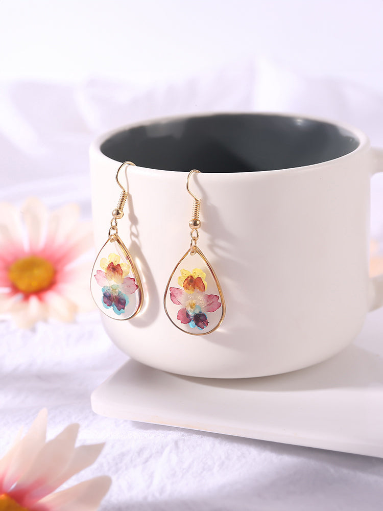 Van Gogh Water Color Pressed Flower Tear Drop Earrings