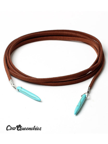 Western Turquoise Pendant Leather Necklace