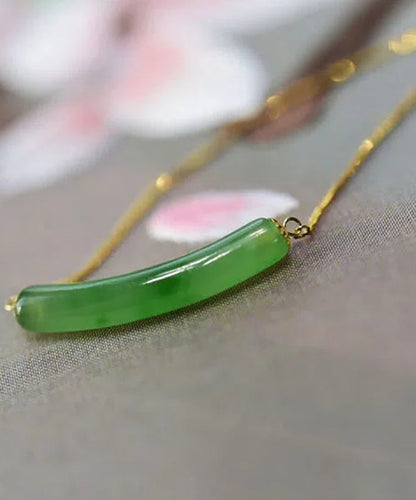 Green Sterling Silver Overgild Jade Pendant Necklace