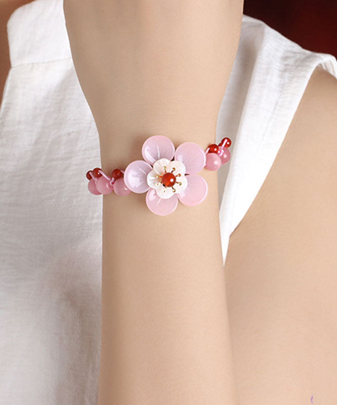 Light Pink Coloured Glaze Shell Flower Cat's Eye Garnet Charm Bracelet