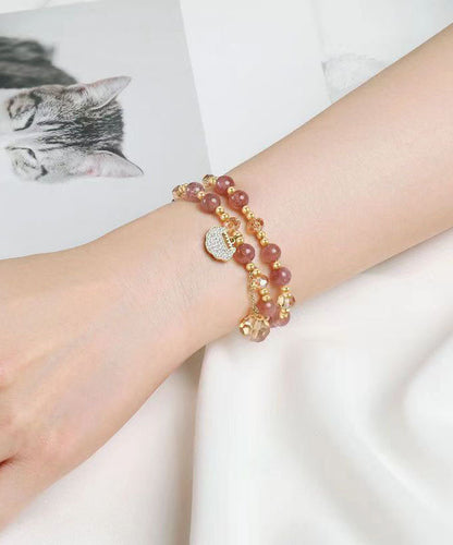 Aqua Red Copper Overgild Pearl Crystal Charm Bracelet