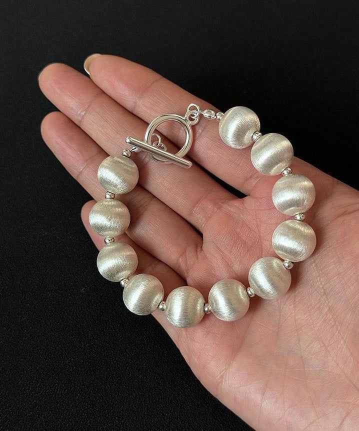 White Stainless Steel Silk Brushed Pearl Chain Bracelet