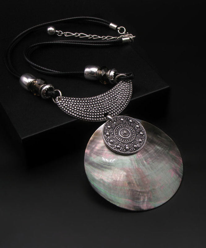 Silk Sterling Silver Metal Inlaid Shell Pendant Necklace