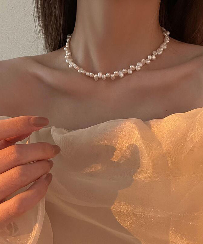 White Alloy Pearl Tassel Gratuated Bead Necklace