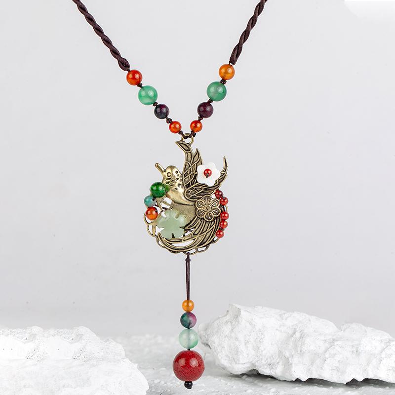 Alloy Bird Multicolor Agate Necklace
