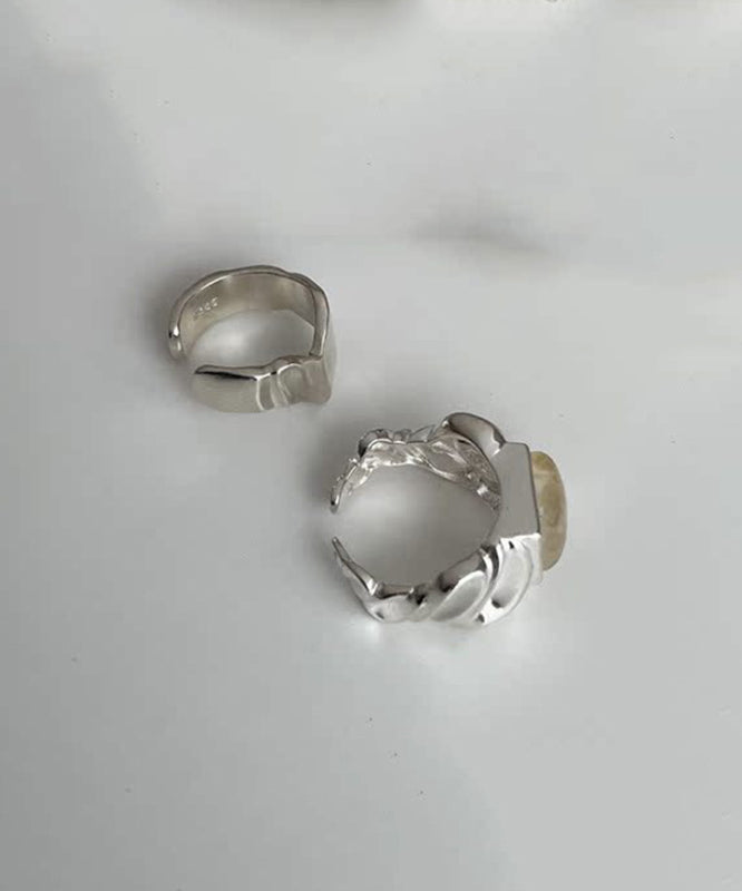 Diy Silk Sterling Silver Sugar Wrinkled Rings Two-piece Set