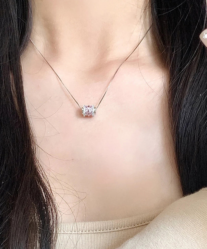 Pink Sterling Silver Zircon Princess Necklace