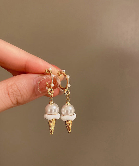 Stylish Gold Stergild Silver Alloy Pearl Crispy Ice Cream Drop Earrings