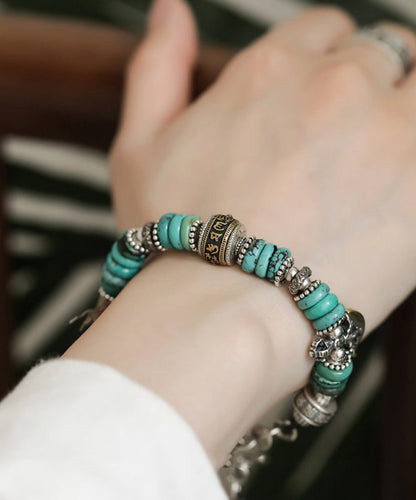 Silk Sterling Silver Turquoise Bucket Bead Charm Bracelet