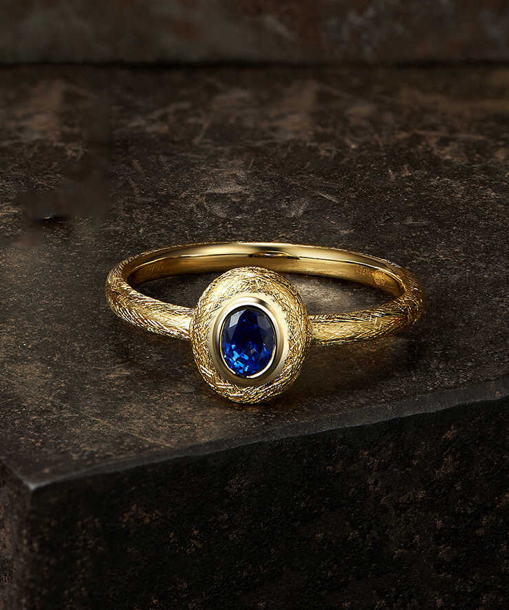 Royal Blue Ancient Dharma Gold Zircon Crystal Rings