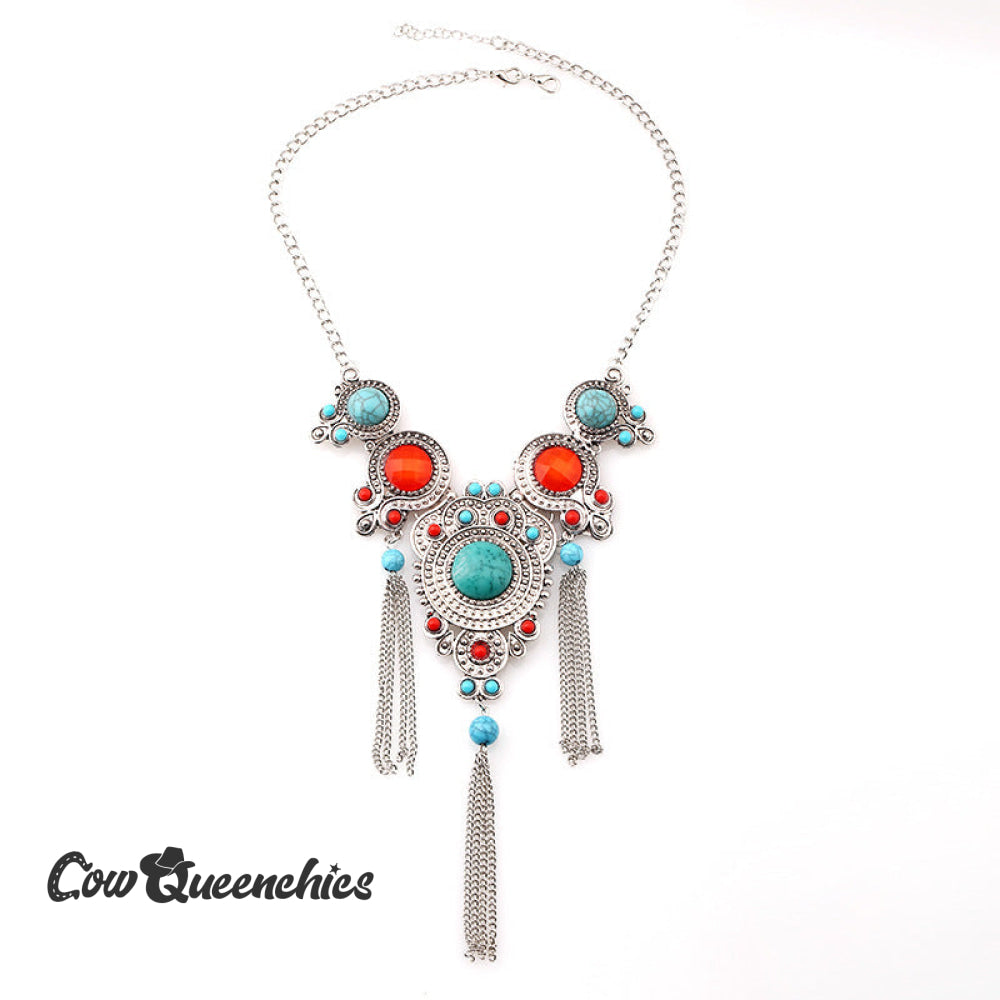 Turquoise Chain Tassel Necklace