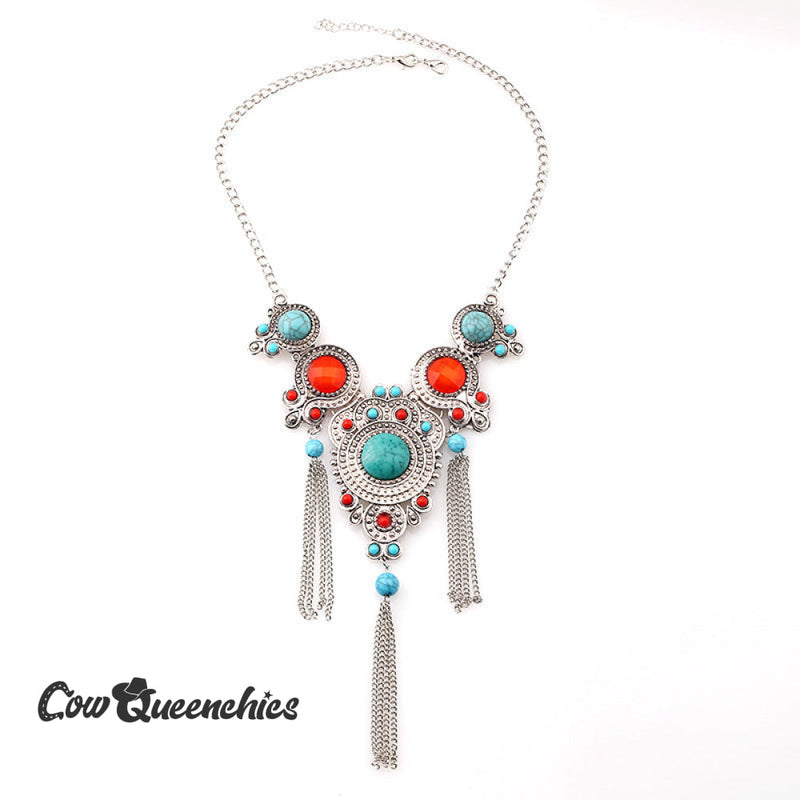 Turquoise Chain Tassel Necklace