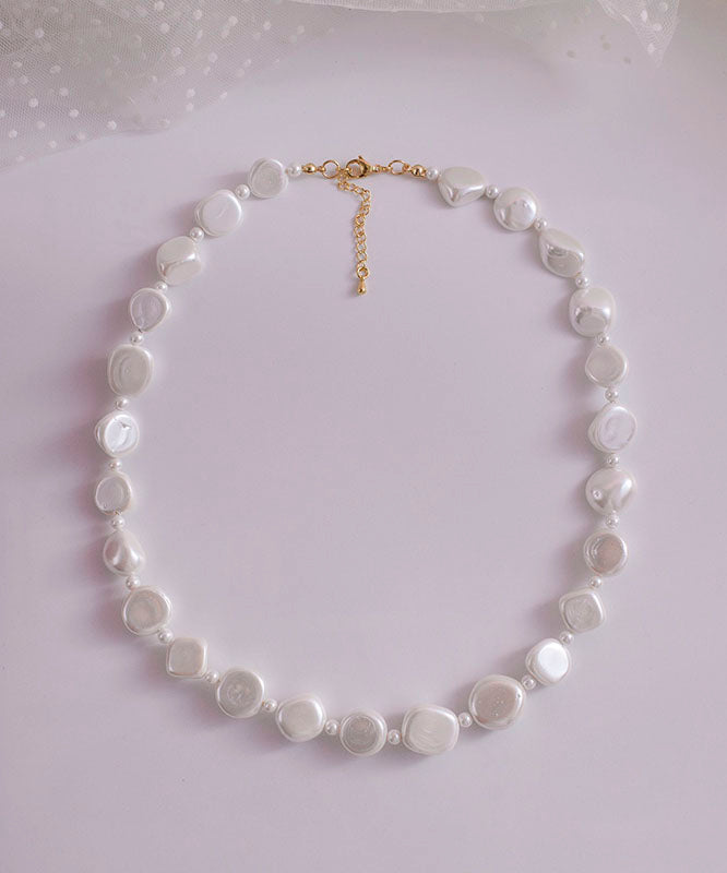 White Asymmetricar Pearl Gratuated Bead Necklace