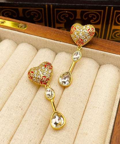 Boutique Gold Copper Overgild Zircon Drop Glaze Love Glass Tassel Drop Earrings