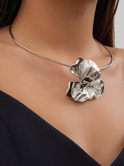 Flower Shape Pleated Color Dainty Necklace Necklaces Accessories