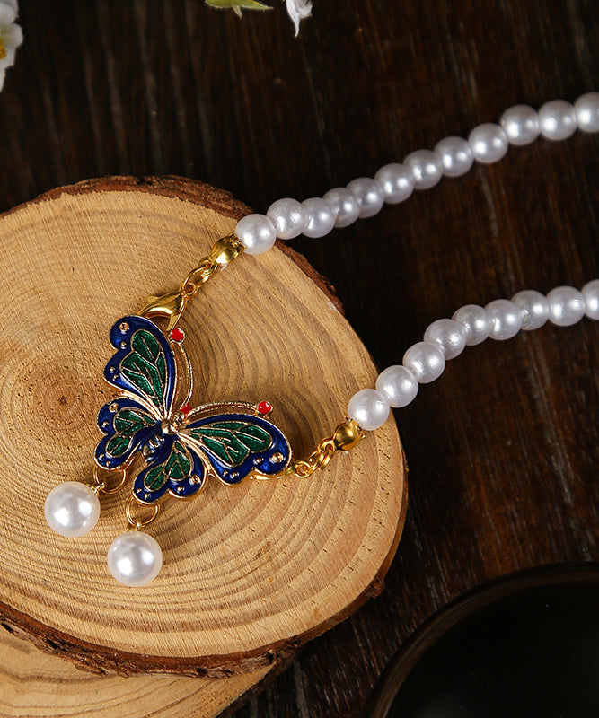 Butterfly Patchwork White Pearl Necklace