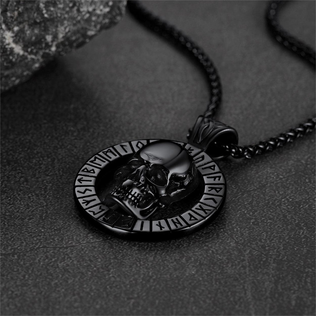 Flash Viking Runes Skull Necklace for