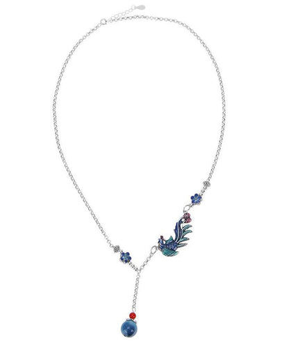 Blue Sterling Silver Cloisonne Phoenix Tassel Pendant Necklace