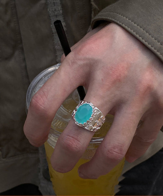 Simple Blue Stainless Steel Crystal Rings