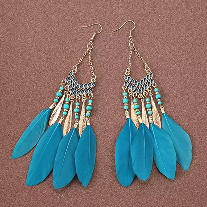 Chain Tassel Feather Earrings