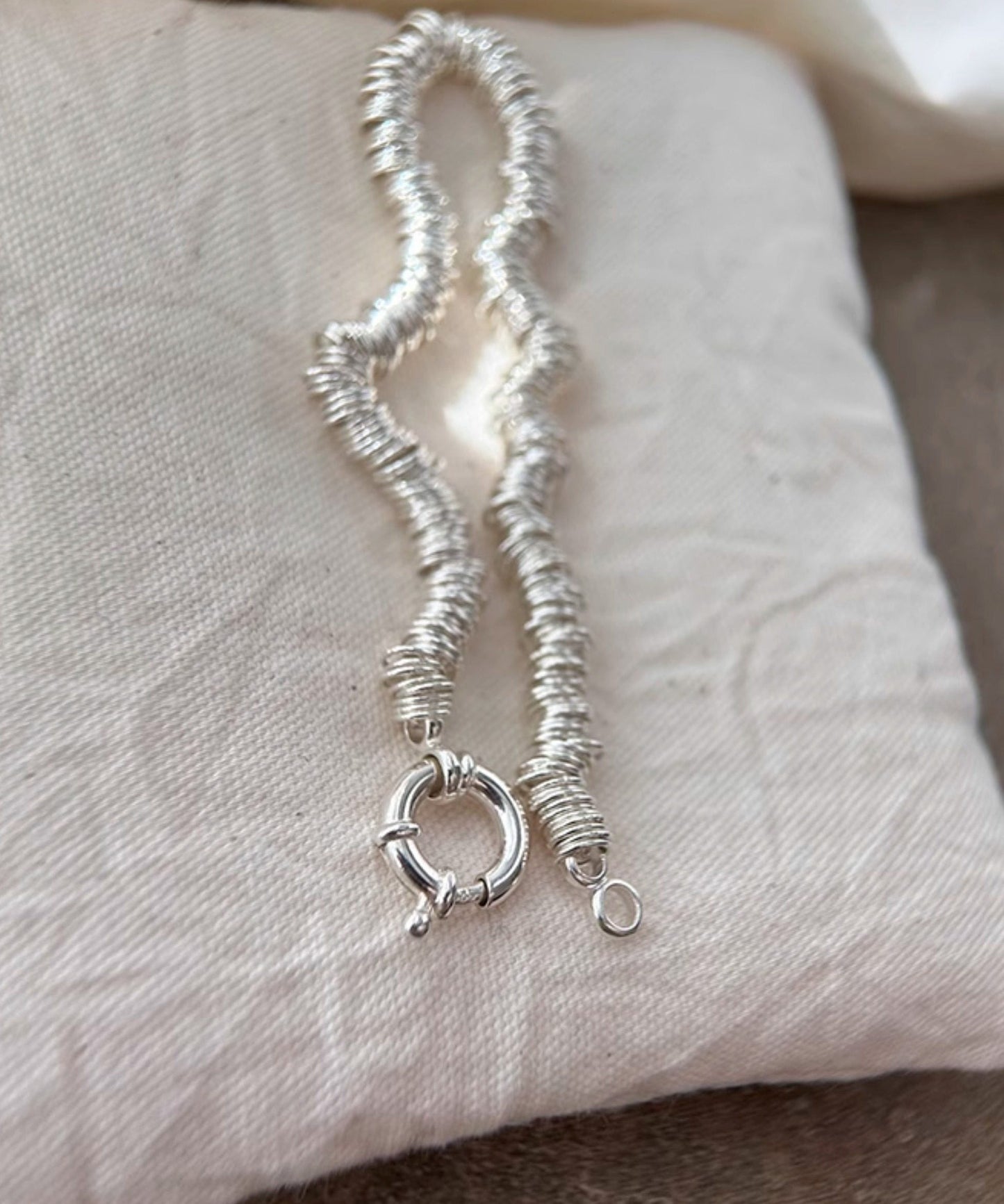 Original Design Silk Sterling Silver Circle Chain Bracelet