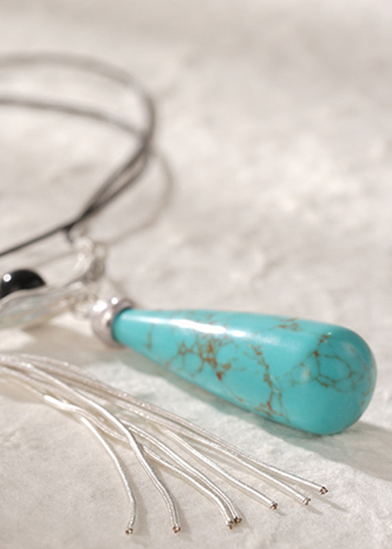 Silk Copper Turquoise Black Agate Magpie Pendant Necklace