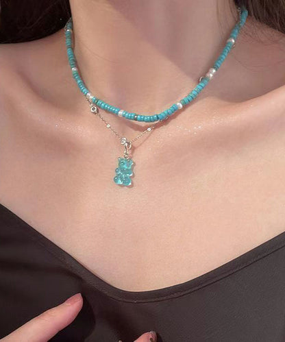 Light Green Sterling Silver Pearl Beading Graduated Bead Necklace