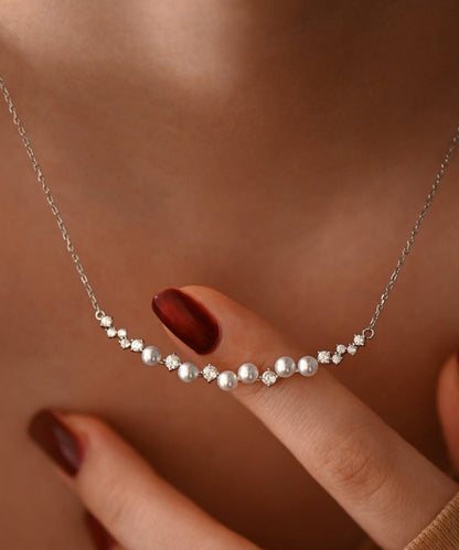 Zircon Pearl Adjustable Silver Choker