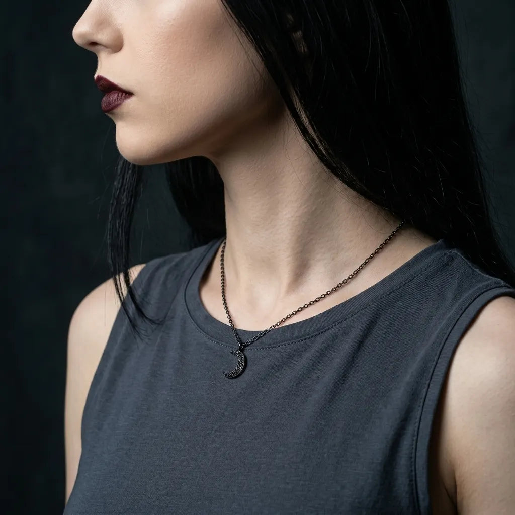Dark Lunar Shadow Pendant Necklace