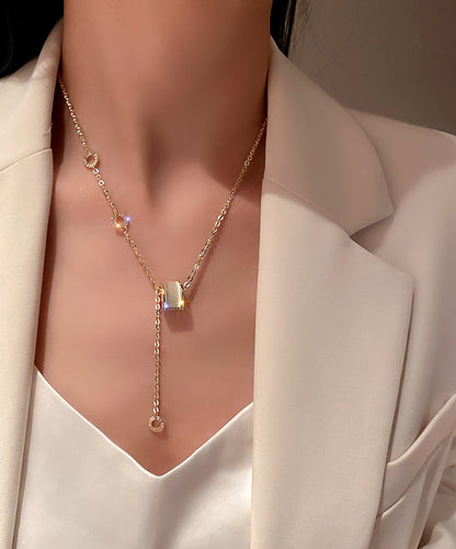 Vogue Gold Copper Alloy Zircon Cat's Eye Stone Pendant Necklace